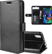 Voor LG K20 (2019) R64 textuur enkele vouw horizontale flip lederen tas met houder & kaartsleuven & portemonnee (zwart)