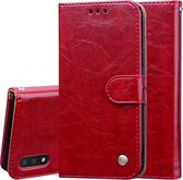 Voor Galaxy A01 zakelijke stijl olie wax textuur horizontale flip lederen tas, met houder en kaartsleuven en portemonnee (rood)