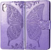 Butterfly Love Flowers Embossing Horizontal Flip Leather Case voor iPhone XR, met houder & kaartsleuven & portemonnee & draagkoord (licht paars)