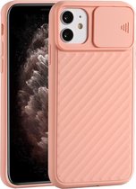 Voor iPhone 11 Pro Max Sliding Camera Cover Design Twill Anti-Slip TPU Case (roze)