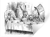 Muurstickers - Sticker Folie - Vintage illustratie theekransje van de gekke hoedenmaker - zwart wit - 40x30 cm - Plakfolie - Muurstickers Kinderkamer - Zelfklevend Behang - Zelfklevend behangpapier - Stickerfolie
