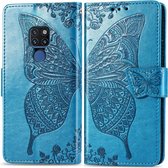 Butterfly Love Flowers reliÃ«f horizontale flip lederen case voor Huawei Mate 20, met houder & kaartsleuven & portemonnee & lanyard (blauw)