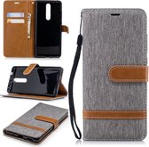 Kleurafstemming Denim Texture Leren Case voor Nokia 5.1 (2018), met houder & kaartsleuven & portemonnee & draagkoord (grijs)