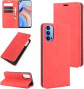 Voor OPPO Reno 4 5G Retro-skin Business magnetische zuig lederen tas met houder & kaartsleuven & portemonnee (rood)