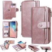 Voor Galaxy S10 multifunctionele retro afneembare magnetische horizontale flip lederen tas met kaartsleuven en houder en portemonnee en fotolijst (rose goud)