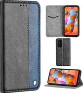 Voor Galaxy A21 Business Effen kleurstiksels Multifunctionele horizontale flip lederen tas met beugel en kaartsleuven (blauw)