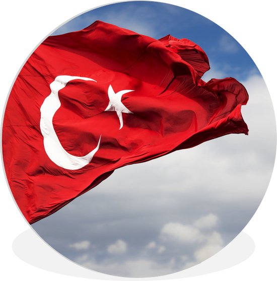 Een Turkse vlag in de wind Wandcirkel kunststof plaat ⌀