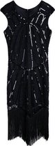 Jurk met ronde hals en korte mouwen met kwastjes en lovertjes (Black_XL)-Geen