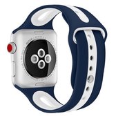 Voor Apple Watch Series 6 & SE & 5 & 4 44mm / 3 & 2 & 1 42mm Tweekleurige siliconen open horlogeband (blauw + wit)