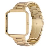 Geschikt Voor Fitbit Blaze Smart Sporthorloge Roestvrij Stalen Metalen Band Metalen Frame Vlinder Gesp Drie Kralen Band (goud)