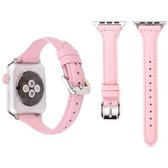 Eenvoudige mode lederen T-type horlogeband voor Apple Watch Series 3 & 2 & 1 38 mm (roze)