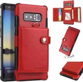 Voor Galaxy Note 8 schokbestendige pc + TPU beschermhoes, met kaartsleuven en portemonnee en fotolijst en draagkoord (rood)