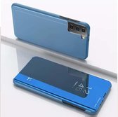 Voor Samsung Galaxy S21 5G vergulde spiegel horizontale flip lederen tas met houder (blauw)