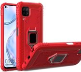 Voor Huawei P40 Lite koolstofvezel beschermhoes met 360 graden roterende ringhouder (rood)