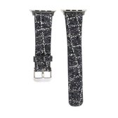 Voor Apple Watch Series 6 & SE & 5 & 4 40 mm / 3 & 2 & 1 38 mm glitter pailletten lederen vervangende band horlogeband (zwart zilver)