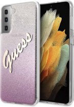 Guess Glitter Vintage Backcase hoesje Samsung S21 Plus Roze