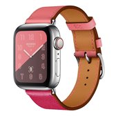 Tweekleurige lederen horlogeband met enkele lus voor Apple Watch Series 3 & 2 & 1 38 mm, kleur: rozerood + roze
