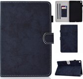 Voor Galaxy Tab S6 Lite Naaigaren Horizontaal Effen kleur Platte lederen tas met slaapfunctie & penhoes & antislipstrip & kaartsleuf en houder (marineblauw)