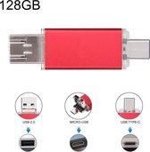 128 GB 3 in 1 USB-C / Type-C + USB 2.0 + OTG Flash Disk, voor Type-C smartphones & pc-computer (rood)