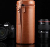 Extra grote lensbehuizing PU lederen etui voor DSLR cameralens met ritssluiting, afmeting: 24,5 * 10,5 * 10,5 cm (bruin)