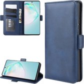 Voor Galaxy A91 / M80s / S10 Lite Dubbelzijdige magnetische gesp Horizontale flip lederen tas met houder & kaartsleuven en portemonnee (donkerblauw)