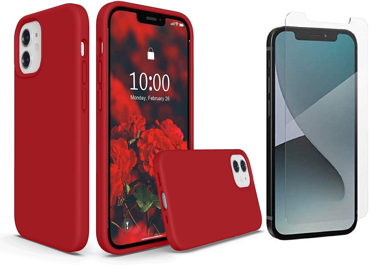 BixB iPhone 12 / iPhone 12 Pro Hoesje Bruchem TPU Case Backcover Rood + 2X Screenprotector