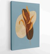 Earth tone background foliage line art drawing with abstract shape 3 - Moderne schilderijen – Vertical – 1928942348 - 50*40 Vertical