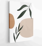 Earth tone background foliage line art drawing with abstract shape 3 - Moderne schilderijen – Vertical – 1928942342 - 50*40 Vertical