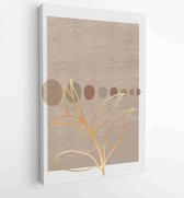 Botanical and golden line wall art vector set. Earth tone boho foliage line art drawing with abstract shape. 3 - Moderne schilderijen – Vertical – 1827852725 - 40-30 Vertical