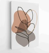 Botanical wall art vector set. Earth tone boho foliage line art drawing with abstract shape. 2 - Moderne schilderijen – Vertical – 1825140161 - 40-30 Vertical