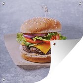 Tuindoek Ambachtelijke hamburger op een papiertje - 100x100 cm