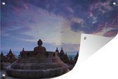 Tuindecoratie Borobudur bij zonsopkomst - 60x40 cm - Tuinposter - Tuindoek - Buitenposter