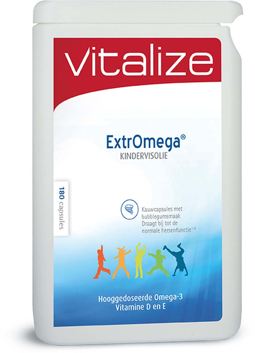 Goedkoopste Vitalize ExtrOmega Kindervisolie 180 capsules | Bouwsteen voor de hersenen en goed voor het hart - Met een lekkere bubblegumsmaak