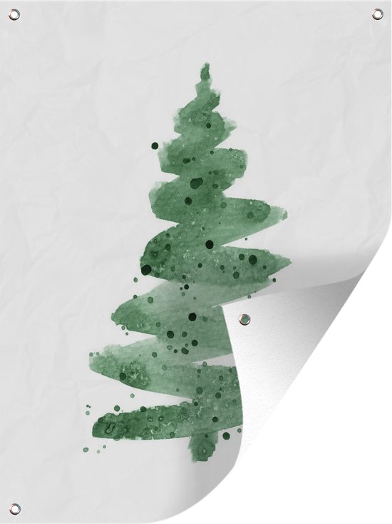 Tuinschilderij Illustratie - Kerstboom - Kerstmis - 60x80 cm - Tuinposter - Tuindoek - Buitenposter