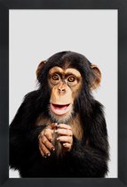 JUNIQE - Poster in houten lijst Chimpanzee -60x90 /Grijs & Oranje