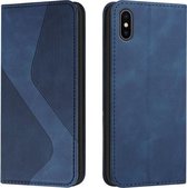 Skin Feel Magnetisch S-type Effen Kleur Horizontale Flip Leren Hoes Met Houder & Kaartsleuf & Portemonnee Voor iPhone X / XS (Blauw)