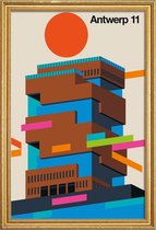JUNIQE - Poster met houten lijst Antwerp 11 -13x18 /Kleurrijk