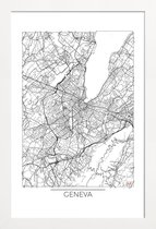 JUNIQE - Poster met houten lijst Genève - minimalistische stadskaart