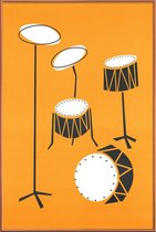 JUNIQE - Poster met kunststof lijst Drums -13x18 /Grijs & Oranje