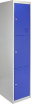 Lockerkast Metaal - Blauw - Driedeurs - Flatpack - 38cm(B)x38cm(D)x180cm(H) - Ventilatie - 2 GRATIS magneten - lockers kluisjes.