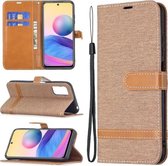 Voor Xiaomi Poco M3 Pro / Redmi Note 10 5G Kleuraanpassing Denim Textuur Horizontale Flip Lederen Case met Houder & Kaartsleuven & Portemonnee & Lanyard (Bruin)