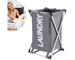 Wasmand Laundry met afsluitbaar vak - 30 L - Wasmanden 1 vak - Badkamer - Opvouwbaar - Waszak - Wasmand 1 vak - Grijs