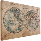 Wereldkaart The World Perkament - Canvas 80x60