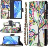 Voor Xiaomi Mi 11 Lite Gekleurd Tekenpatroon Rits Horizontale Flip Lederen Case met Houder & Kaartsleuven & Portemonnee (Boom)