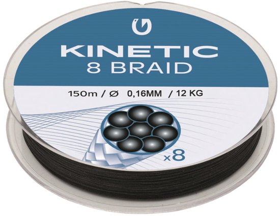 Kinetic 8 Braid - Noir - Fil tressé - 150m - 0.16mm - 12.0kg - Zwart