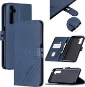 Voor OPPO Realme 6 Stiksels Stijl 2-Kleur Koe Textuur Horizontale Flip PU Lederen Case met Houder & Kaartsleuf & Lanyard (Blauw)