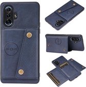 Voor Geschikt voor Xiaomi Redmi K40 Gaming dubbele gesp PU + TPU schokbestendige magnetische beschermhoes met kaartsleuf en houder (blauw)