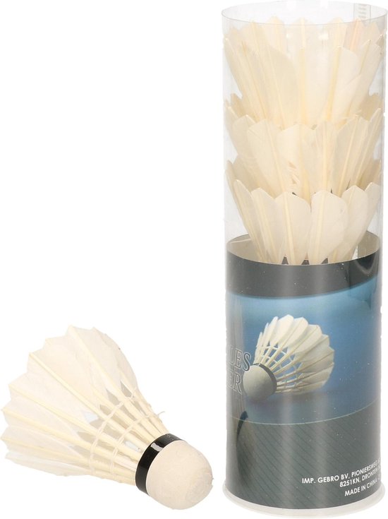 Set van 5x stuks badminton shuttles met veertjes wit 9 x 6 cm Veren