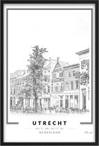 Poster Straatbeeld Utrecht - A4 - 21 x 30 cm - Inclusief lijst (Zwart Aluminium)
