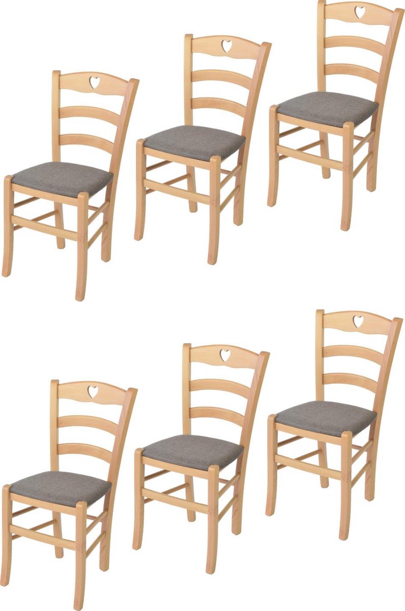 Tommychairs Cuore - Eetkamerstoelen - Set van 6 - Kersenhout - Kunstleer